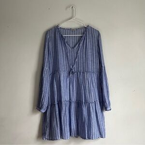 Rails Everly Tiered Striped Dress size small long sleeve linen rayon blend